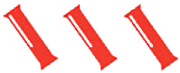 Tres paquetes rojos que representan la forma del producto del medicamento Children's Tylenol® Dissolve Packs (paquetes para disolver)