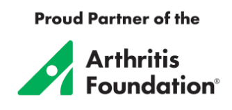 Logo of the arthritis foundation, a non-profit organization dedicated to the prevention, control, and cure of arthritis.