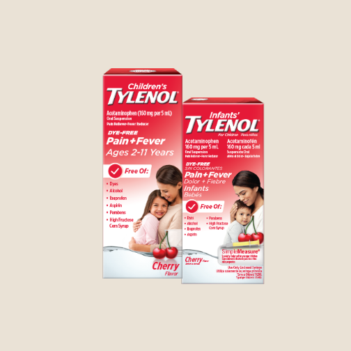 Envases de productos de TYLENOL para niños y bebés