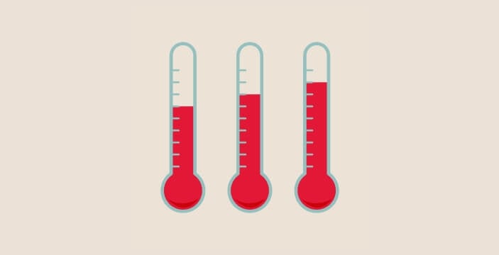 Illustrated thermometers indicating an elevating fever