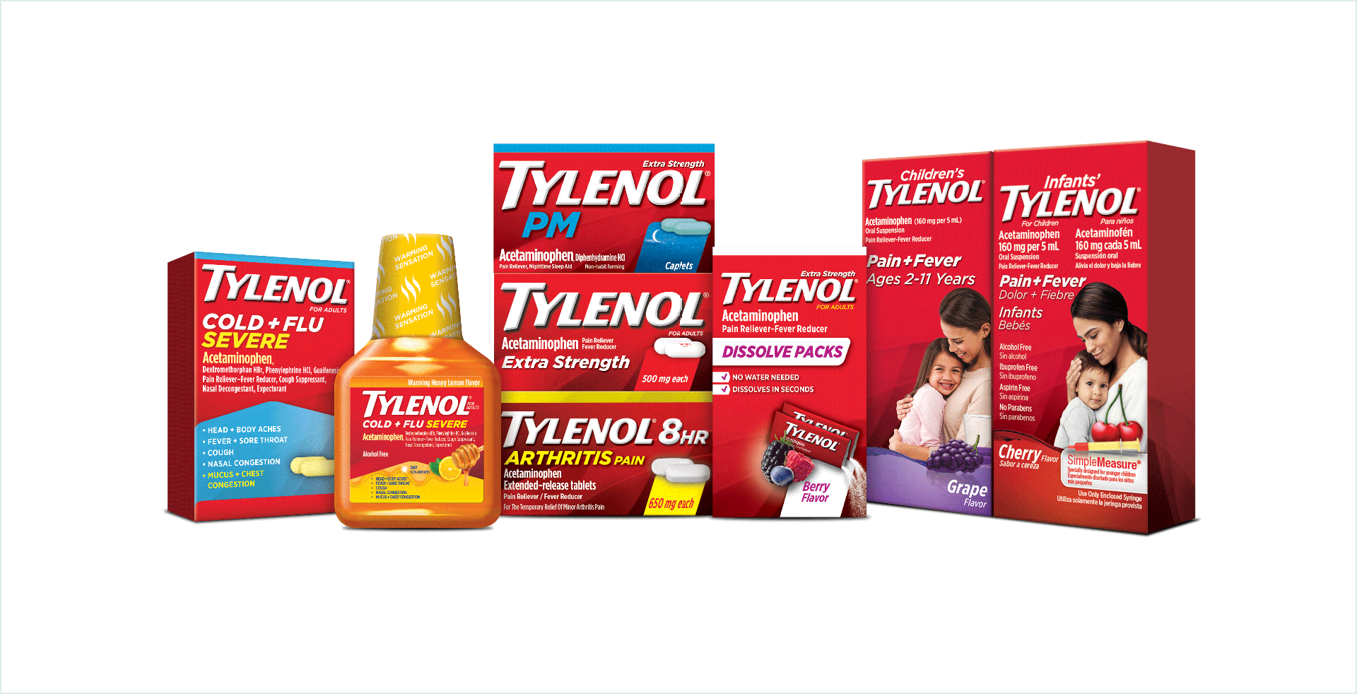 Grupo de envases de productos Tylenol