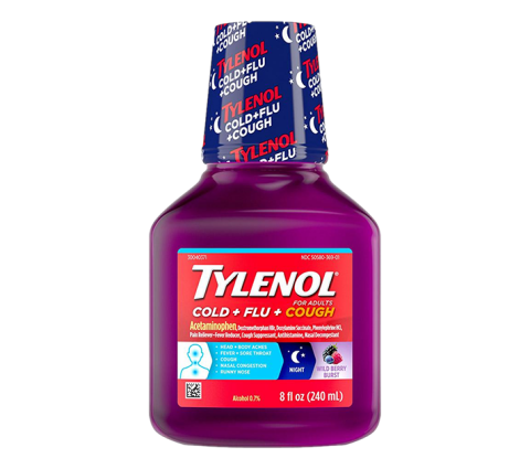 Children's Tylenol® Cold + Flu liquid medicine with acetaminophen in grape flavor