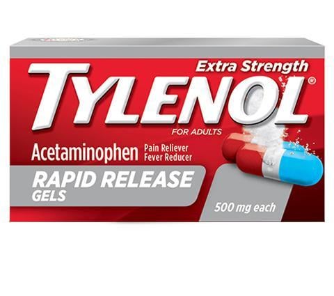 Envase del producto TYLENOL Rapid Release Gels para adultos
