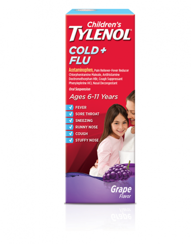 Childrens TYLENOL® Cold and Flu Oral Suspension grape flavor