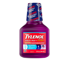 Children's Tylenol® Cold + Flu liquid (jarabe), medicamento con acetaminofén, sabor uva