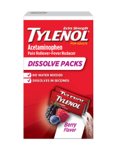 Extra Strength Tylenol® Dissolve Packs (paquetes para disolver), medicamento para el alivio del dolor y antifebril, sabor mora