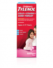 Children’s TYLENOL® Cold Cough and Sore Throat Oral Suspension bubblegum flavor