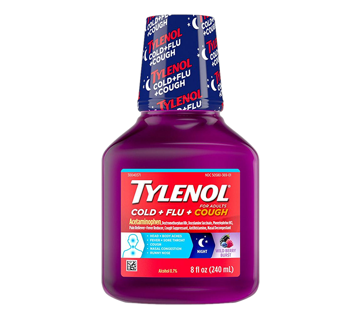 Children's Tylenol® Cold + Flu liquid (jarabe), medicamento con acetaminofén, sabor uva