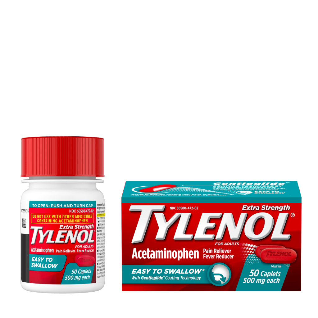 TYLENOL® Extra Strength Easy To Swallow Caplets ​​​​​​​(comprimidos) con tecnología de revestimiento Gentleglide