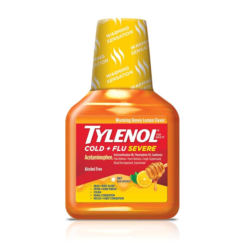 Children's Tylenol® Cold + Flu liquid medicine with acetaminophen in grape flavor