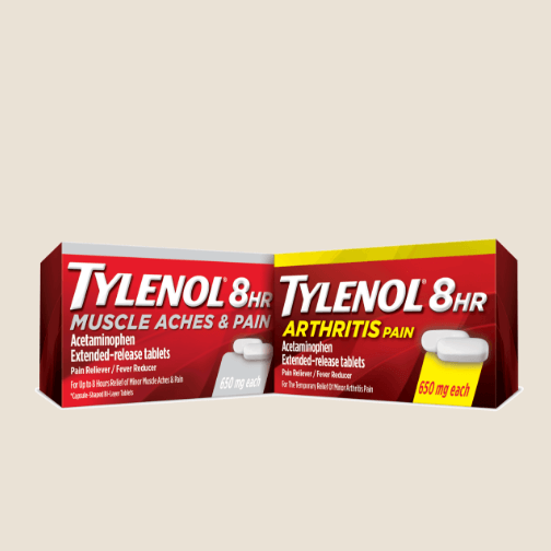 Envases de los productos TYLENOL Muscle Aches & Pain y TYLENOL Arthritis para adultos