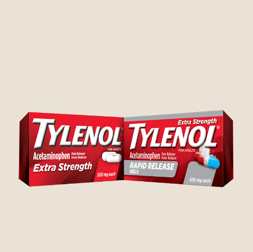 Adult TYLENOL Extra Strength and TYLENOL Rapid Release Gels product packages