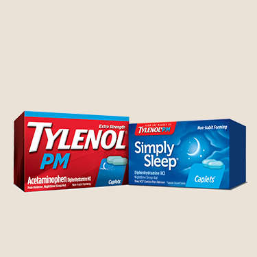 Envases de los productos TYLENOL PM y TYLENOL PM Simply Sleep para adultos