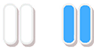 White and blue pills representing product form of Tylenol® Extra Strength Cold + Flu Day & Night