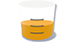 Yellow medicine cup representing product form of Tylenol® Cold + Flu Severe Honey Lemon Liquid